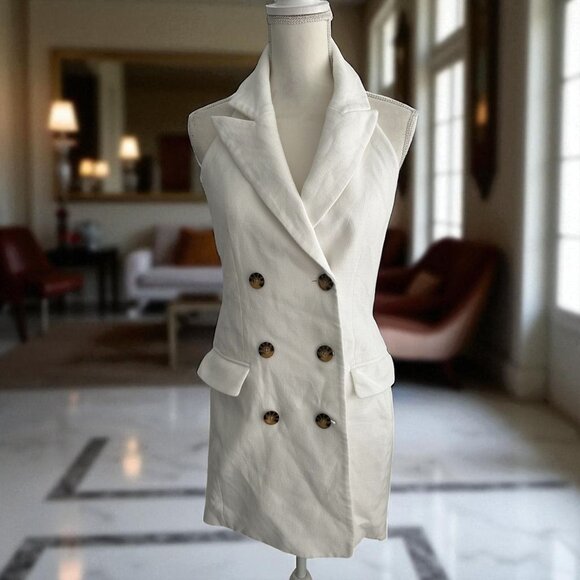 VERONICA BEARD White Halter Button Blazer Dress Size 6